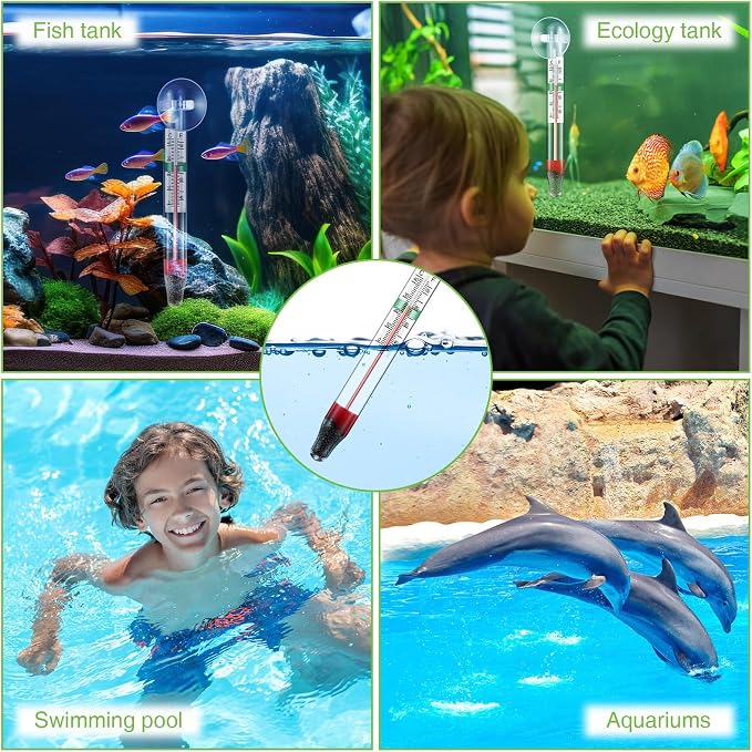 Dreyoo 2 Pack Floating Aquarium Thermometers, 0-43°C/32-110°F | with Suction Cup, Glass Material, Mercury Free Large Standing Thermometer for Freshwater and Saltwater Fish