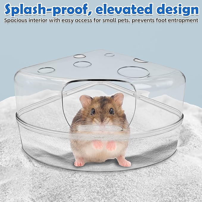PINVNBY Large Hamster Sand Bath Container Chinchilla Dust Bathroom Small Animal Bathtub Transparent Gerbil Litter Box with Spoon for Dwarf & Syrian Mice (Square Opening)