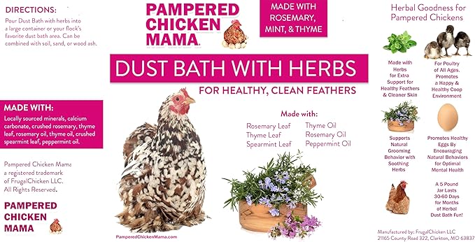 Pampered Chicken Mama Herbal Dust Bath for Chickens for Clean Feathers (8 pounds) | Natural Poultry Supplies for Chicken Coops (8 pounds)