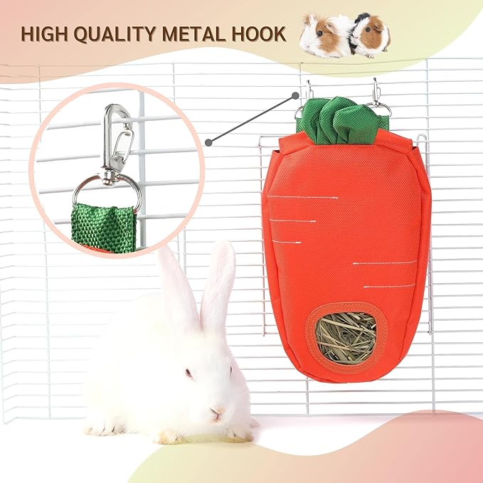 JanYoo Rabbit Food Dispensers Hay Feeder Bag for Guinea Pigs Accessories Storage Manger Hanging Capacity 0.26lb Large