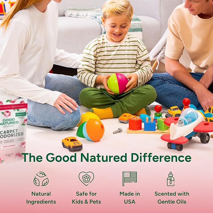Good Natured Brand | Carpet Freshener & Deodorizer Powder | 31 oz Pet Odor Eliminator for Strong Odor & Pet Urine | Fresh Natural Rose Garden Scent | Safe for Homes with Pets