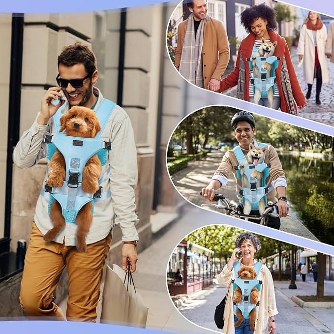 YUDODO Front Pet Carrier Backpack for Small Dogs and Cats, Secure and Breathable Mesh, Ergonomic Support, Adjustable for Walking, Hiking, or Travel (Blue S)