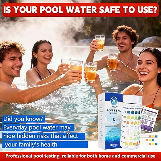 8-in-1 Pool Test Strips, 151 Strips Spa and Hot Tub Water Testing Kit, Pool Water Test Kit for Free Chlorine, Total Chlorine, Bromine, pH, Alkalinity, Hardness, Cyanuric Acid