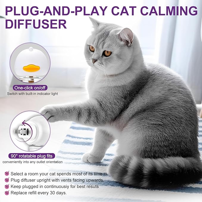 Calming Pheromone Diffuser for Cats Relieves Anxiety and Stress Calming 1 Diffuser for Cats 3 Refills, Reduces Fighting and Scratching Calming Relaxation