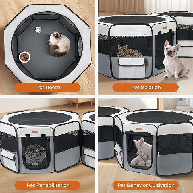 Lekereise 2-in-1 Large Cat Playpen, 65" * 19.7"in Portable Pet Playpen, Dog Playpen Indoor Outdoor for Cats, Puppies, Detachable into 2 Separate Playpens, with a Carry Bag