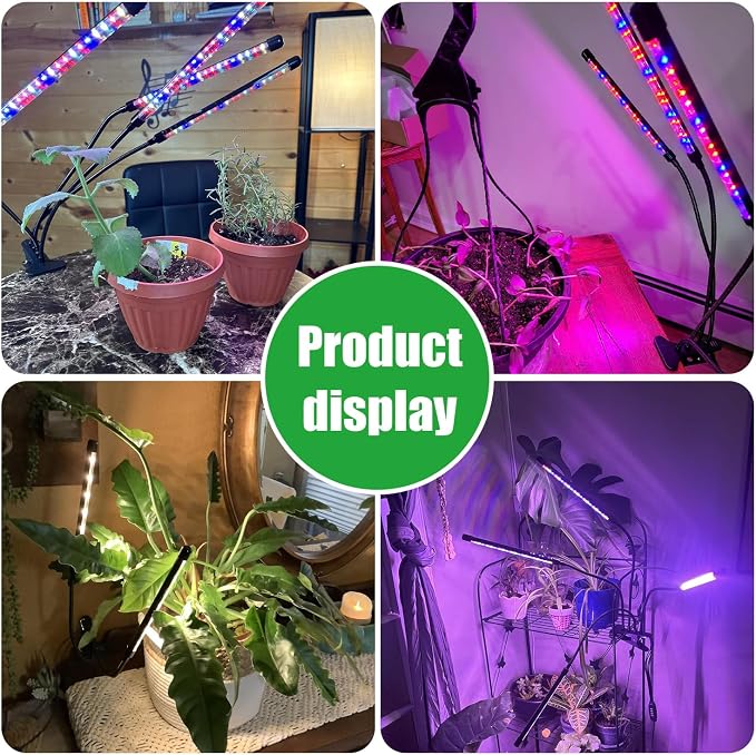 2 Head 2 Pack LED Plant Grow Light with Flexible Gooseneck, Suitable for Indoor Plants, Full Spectrum Clip on Plant Growing Light with Red, Blue, Yellow Beads, 10 Brightness Levels, 3/9/12H Auto Timer