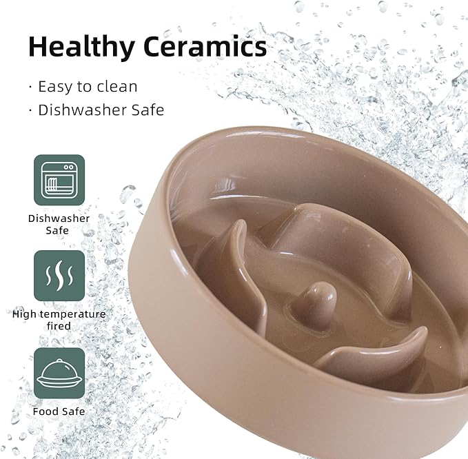 Havniva Ceramic 0.9 Cup Dog Bowl Slow Feeder for Small Dog, 6.1inch Pet Slow Feeder, Stop Bloat, Preventing Choking(Single Bowl-Brown Coffee)