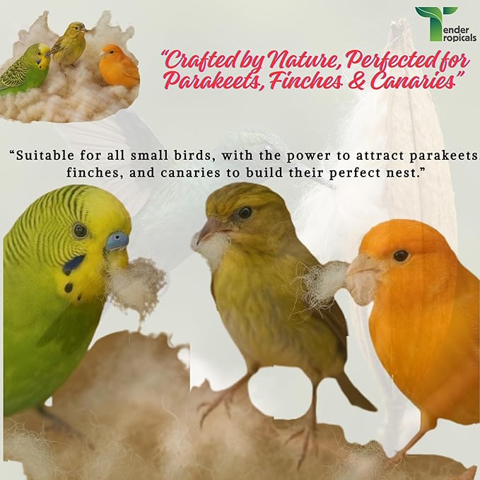 Natural Kapok Bedding for Small Birds & Pets | 2.1oz Ultra Soft Nesting Material for Finch, Canary, Parakeets, Hamsters, Sugar Gliders, Rabbits, Squirrels & Mice | Safe Plant-Based Eco Nest Fiber