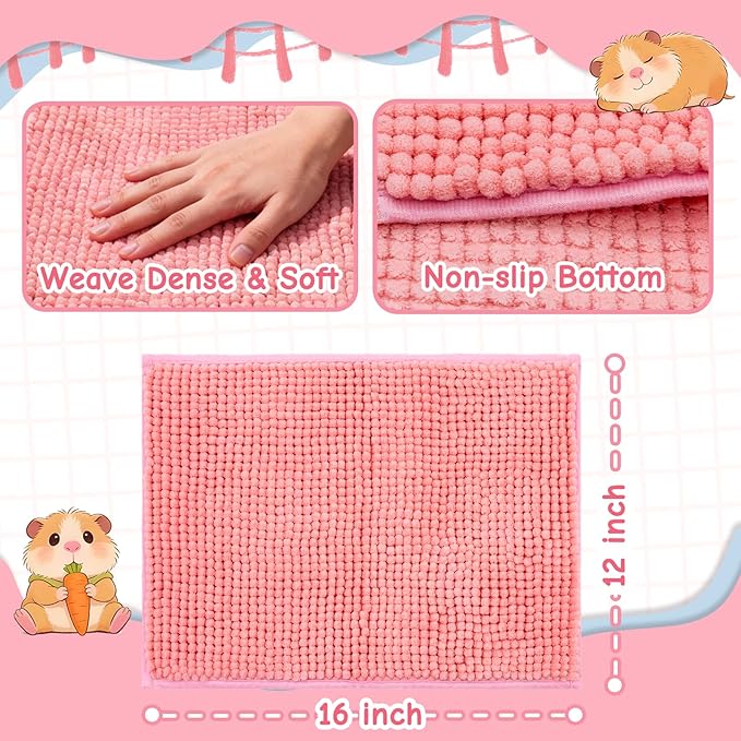 Guinea Pig Cage Liner, 4 PCS Washable Fleece Bedding Pad, Reusable Pee Pad Mat for Small Animals, Reusable Bunny Rabbit Cage Liner Hamster Chinchilla Cage Accessories 16x12 Inch
