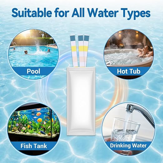 Pool Test Strips 150 Pcs, 5 in 1 Spa & Hot Tub Test Strips, Quick & Accurate Pool Water Testing Kit Accurate PH, Free Chlorine, Bromine, Total Alkalinity & Hardness(150PCS)