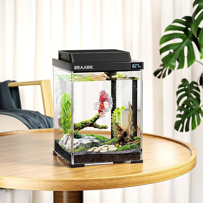Fish Tank, 2.6 Gallon Aquariums,Smart Betta Fish Tank with Temperature Monitoring Filter,Light,Water Pump,Self Cleaning Aquarium kit (2.6 Gallon)