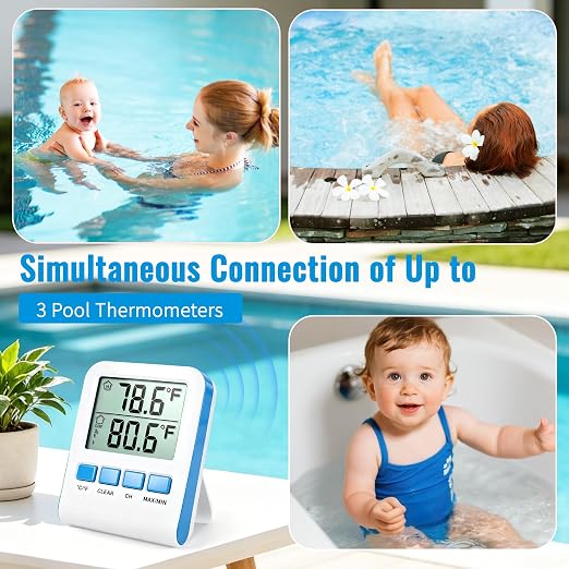 Pool Thermometer Floating Easy Read, Waterproof Wireless Digital Pool Thermometer with Large Screens, IPX8 Waterproof High Precision Temperature Gauge for Swimming Poo, Hot Tub, Spa, Pond, Fish Tank