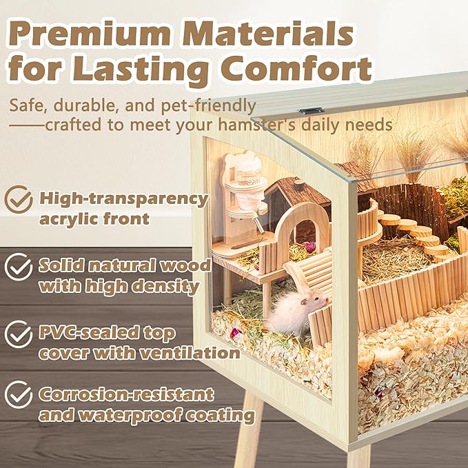 PROLEE Hamster Cage with Legs, Guinea Pig Cages Chew Proof, Hamster House, Hamster Cages and Habitats with Lockable Design, Small Animal Cage, 32" L x 16" W x 40" H