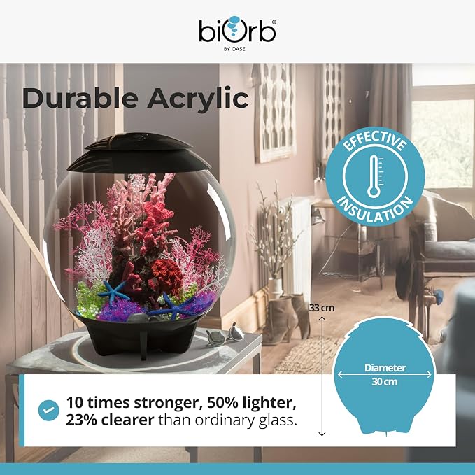 biOrb Halo 15 Acrylic 4-Gallon Aquarium with Multi-Color Remote-Controlled LED Lights Modern Compact Tank for Tabletop or Desktop Display, White