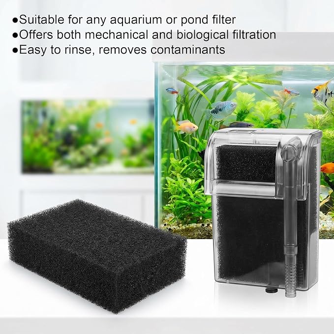 Aquarium Sponge Aquarium Filter Sponge Foam Aquarium-Bio Filter Media-Sponge for Fish Tanks, Ponds & Sump Dividers ((7.5" x 4.7" x 2.75", Black)