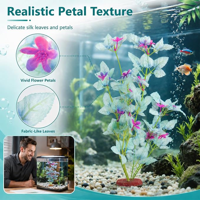 2Pcs Silk Fish Tank Plants, Goldfish Fish Bowl Small Tank Plants | 13" Green-Purple Silk Plants for Fish Tank Silk Aquarium Plants for Betta Fish Tank Tall Fish Tank Decorations