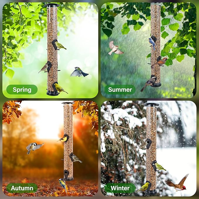 Backyard Expressions Tall Tube Bird Feeder - Durable Hanging Wild Bird Feeder for Wild Birds - 23" Tall, 6-Port Design