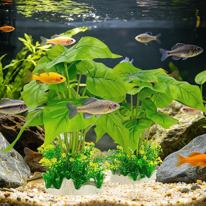 Silk Aquarium Plants 2-Pack 11in Tall for Medium to Large Tanks | Soft non-toxic silk, weighted base, bendable stems, no maintenance, ideal for 20+ gal tanks.