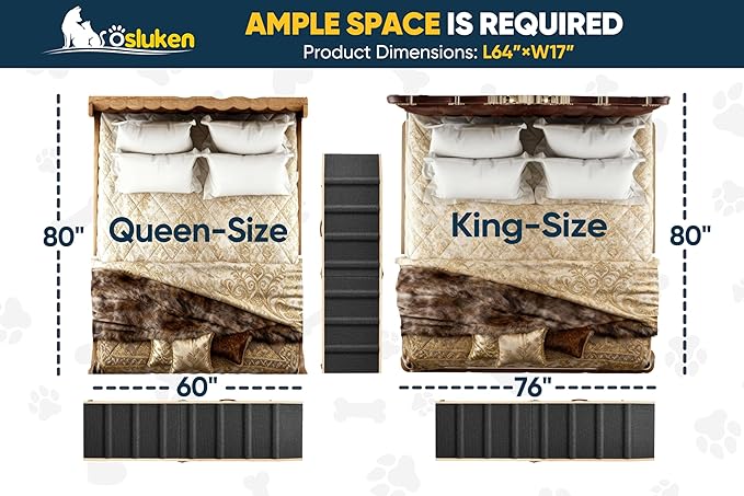 ππππ ππ©π π«ππππ Dog Ramp for Bed, 64" Long Foldable Pet Ramp for Small Large Dogs, Dog Ramps for High Beds Car, High Traction with Platform 6 Adjustable Heights 24" to 30" Up to 220LBS Black