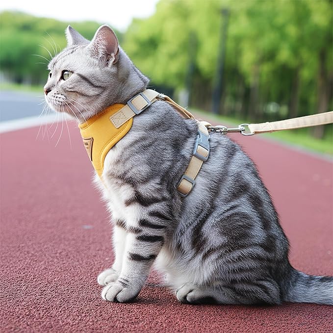 Escape-Proof Cat Harness and Leash Set - Adjustable and Comfortable - Ideal for Walking Cat Outdoors - Fits Small Dogs, Kittens, Medium, and Large Cats (Yellow, XS)