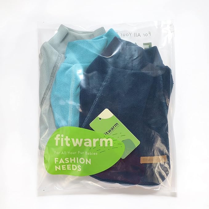 Fitwarm 3 Pack Classic Fleece Sweater, Turtleneck Sweatshirt, Winter Clothes for Small Dogs & Cats, Pullover Jacket, Cat Apparel, Blue, Grey, Navy, Large