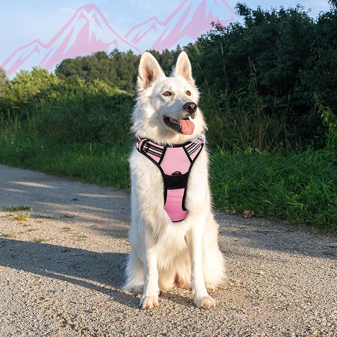 Eagloo Dog Harness for Large Dogs, No Pull Service Vest with Reflective Strips and Control Handle, Adjustable and Comfortable for Walking, No Choke Pet Harness with 2 Metal Rings, Pink, XL