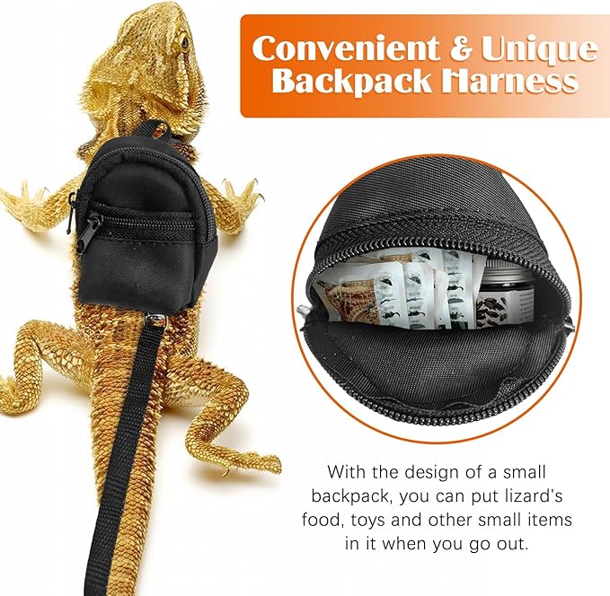 PINVNBY 5 Pack Bearded Dragon Leash and Harness Set Bearded Dragon Leash Backpack with Adjustable Hat & Bow Tie Mini Skateboard Toy Reptile Accessories for Lizard Reptile Outdoor Adventures
