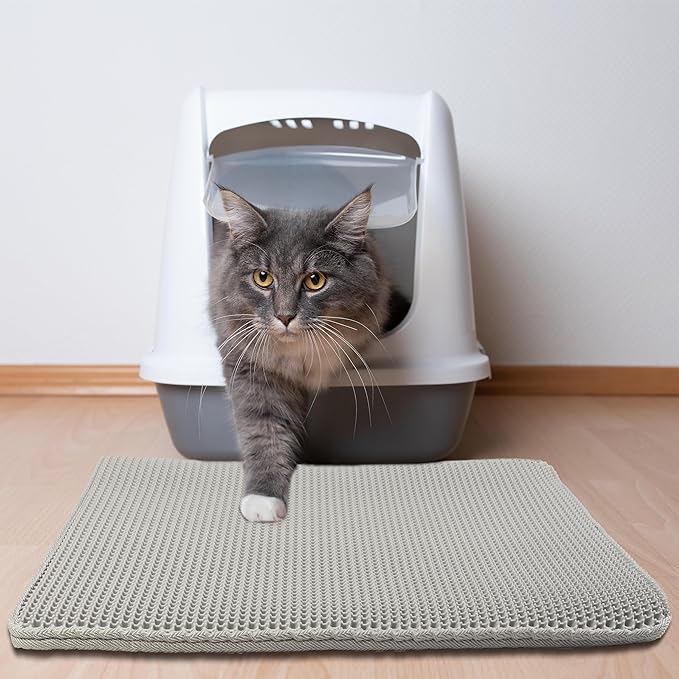 Cat Litter Mat - 30x24-Inch Waterproof Litter Box Mat with Dual-Layer Honeycomb Design for Trapping Litter - Slip-Resistant Cat Mat by PETMAKER (Gray)