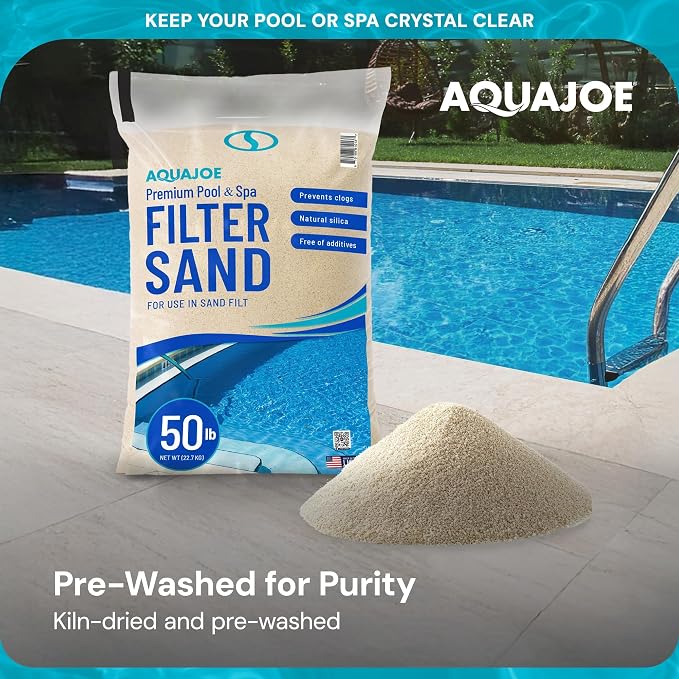 Aqua Joe Premium Pool & Spa Filter Sand, 50 Lb Bag, FLTSAND50 | Natural Silica, Above Ground & Inground Swimming Pool System Accessory - Care, Cleaning & Maintenance