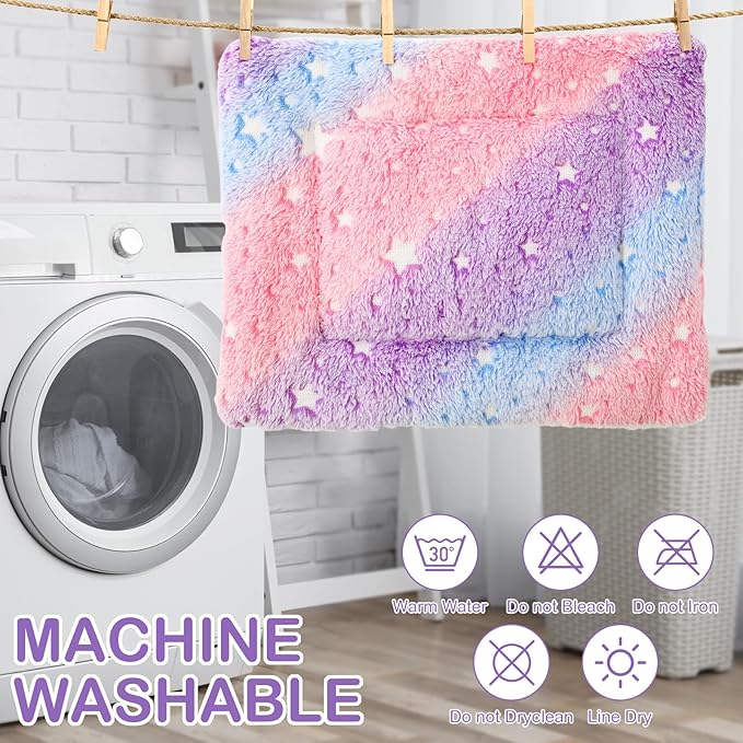 Haull 4 Pcs Waterproof Guinea Pig Bedding Guinea Pig Bed Plush Cage Liners Soft Rabbit Dog Crate Pad Cat Mat Reversible Cozy Animal Pee Pad Hamster Bunny Mat Accessory(Colorful Star,13 x 10 Inch)
