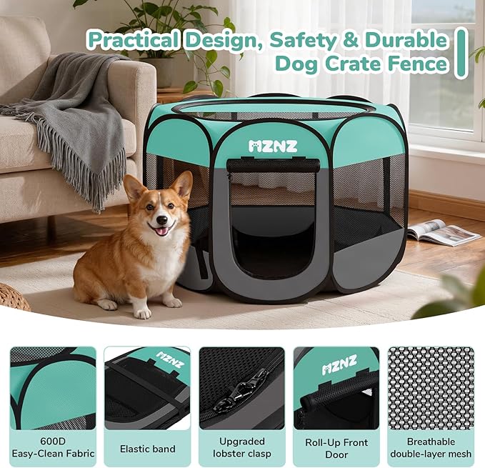 MZNZ Dog Playpen, Portable Puppy Pet Crate Indoors for Small/Medium Dogs Cats Rabbits, Foldable Dog Cage Enclosure for Outdoor, Pop Up Dogs Tent Kennel with Carrying Case, Blue