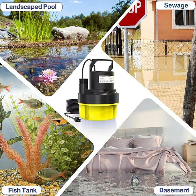 AgiiMan 1/2HP Submersible Water Pump, 2200GPH Portable Sump Pump for Pool Draining, Pool Cover Pump with 25FT Power Cord for Basements, Pool, Fountains, Hot Tub, Garden, Yellow