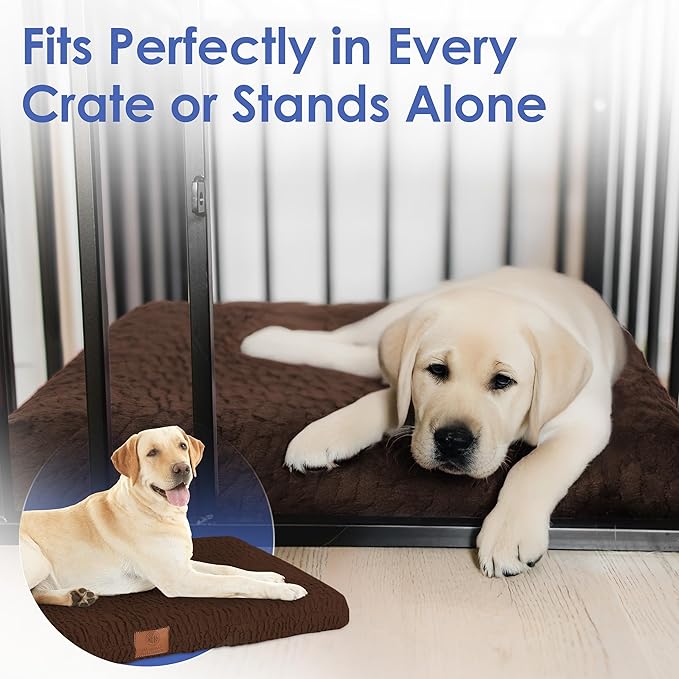 AMERICAN KENNEL CLUB Orthopedic Memory Foam Dog Crate Mat, Egg Crate Foam Cushion, Washable Cover, Non-Slip Base, Eases Joint Pain, Breathable, Durable, 42x27, Brown