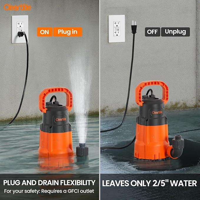1 HP Submersible Utility Water Pump, 4500 GPH Sump Pump, Portable Plug and Work for Pond, Garden Watering, Pool or Hot Tub Water Transfer