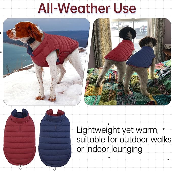 Lelepet Reversible Dog Coat Waterproof Dog Jacket Windproof Puffer Vest for Winter Warm Lightweight Coats for Large Dogs Adjustbale Hook & Loop Pet Apparel with Leash Hole, Golden Retriever, 3XL