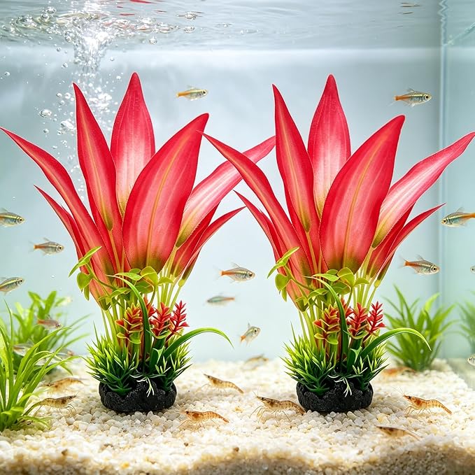 Silk Aquarium Plants 2 Pcs 8 Inches | Soft silk plants, safe for delicate fish, durable, resist fading.