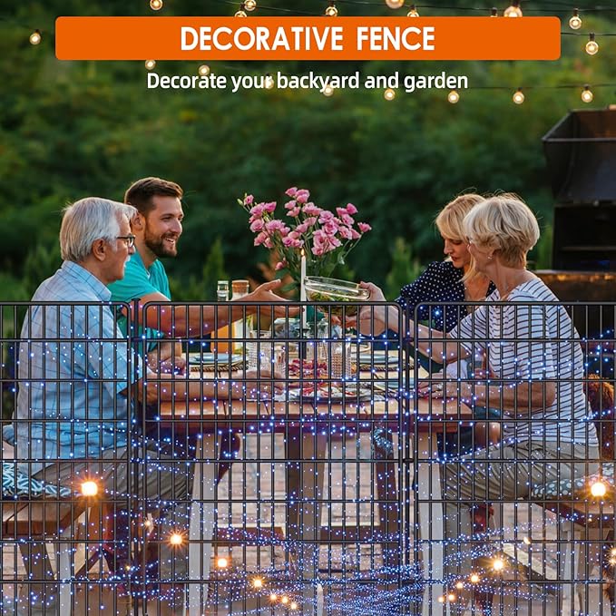 10 Panels No Dig Fence with Gate, 40 in(H) X 24 ft(L) Garden Decorative Fence Animal Barrier for Dogs, Rustproof Metal Garden Edging Border for Outdoor, Yard, Patio, Black