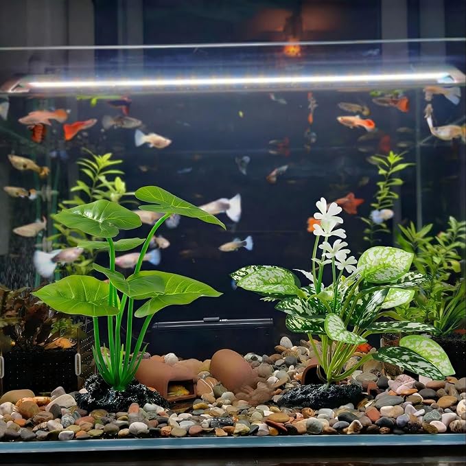 2 Pcs Fish Tank Decorations Plants, Artificial Plant Aquarium Accessories Decor, Goldfish Tank Decor Plastic Realistic Plants