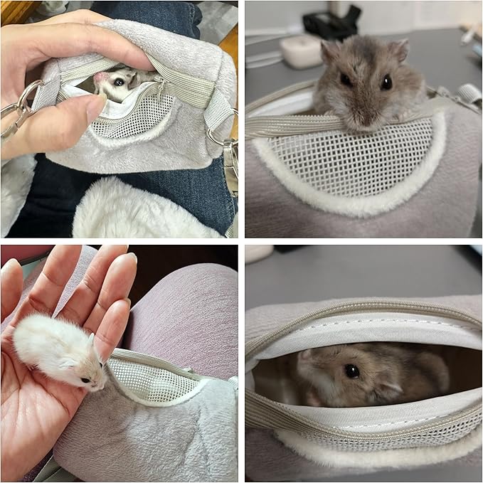 Hamster Carrier Bag with Breathable Window Portable Small Pet Carriers Soft-Sided Hands-Free Shoulder Strap Hamster Bag for Short Distance Travel Outdoor Check-Up Dwarf Hamsters Rats Mice