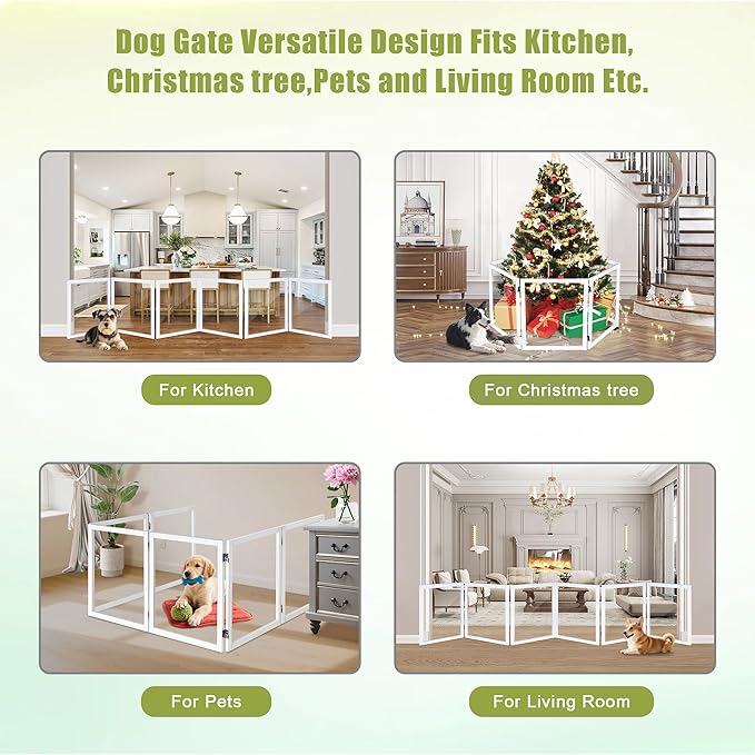 LZRS Extra-Wide Clear Dog Gate for Indoor Use - Transparent Pet Fence with Solid Hardwood and Plastic Board, Stylish & Durable freestanding Pet Gate for Doorways, Stairs and Hallways-6 Panel White