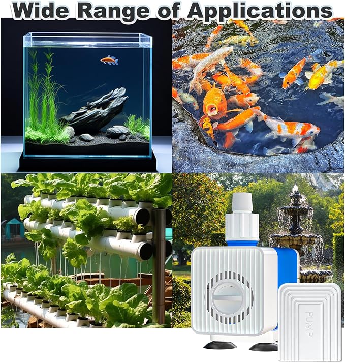 SongLong Submersible Pump 530GPH 6.5ft. High Lift for Fountains | Ultra Quiet, with Over Heating Protection, for Hydroponics,fish tank, Aquariums & More