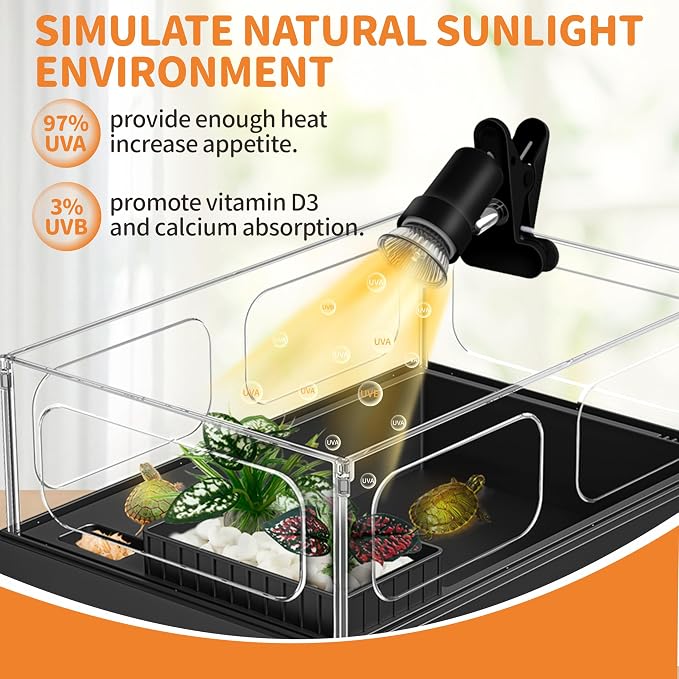 GOZILLA Reptile Heat Lamp, 360°Rota-Table Turtle Light with 25W+50W UVA/UVB Reptile Light Bulbs, Turtle Lamp for Reptile and Amphibian Tanks, Terrariums and Cages.(Black)