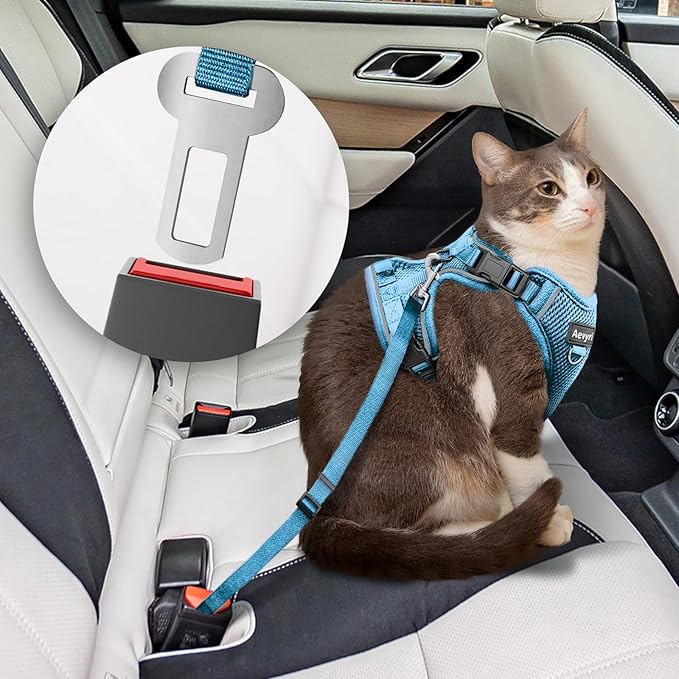 Cat Harness and Leash for Walking, The Upgrade Can be Adjusted in Four Directions and Breathable Cat Harness for Anti Escape that can be Fitted and Positioned, Reflective Strips Harness, Blue, XS