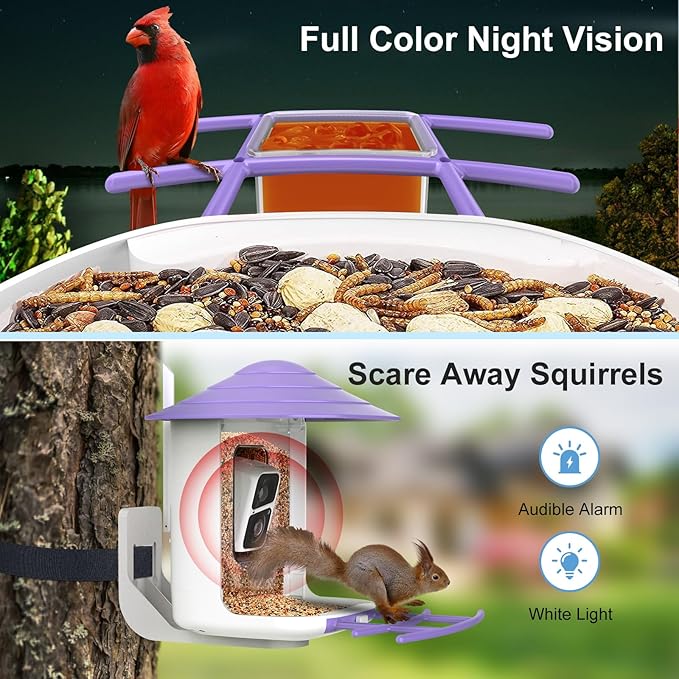 birdsnapÂź TUC Bird Feeder with Camera 2K HD Live with 32GB Card Auto Detect & Notify AI Identify Camera Birds Feeders Solar Powered Wireless Outdoors Backyard Gift for Mom Dad Birds Lover, 2.4G WiFi