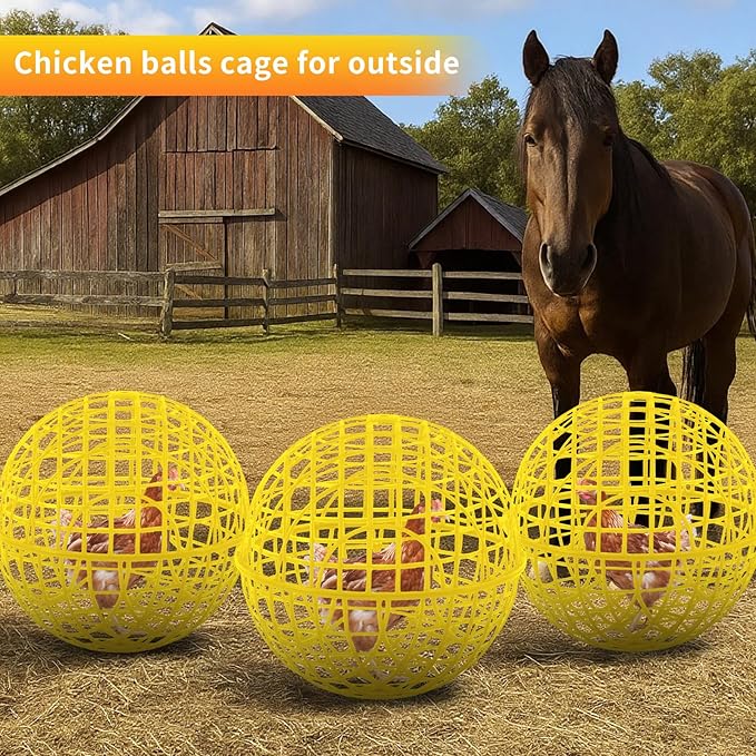 AceOrbit 3 Pcs 19.7 Inch Yellow Ball Chicken Animals Cage, Plastic Rolling Orb Movable for Chickens Rabbits Birds Pigeons, Outdoor Farm Range Portable Round Coop Hutch Safety Globe Prevents Dog Bites