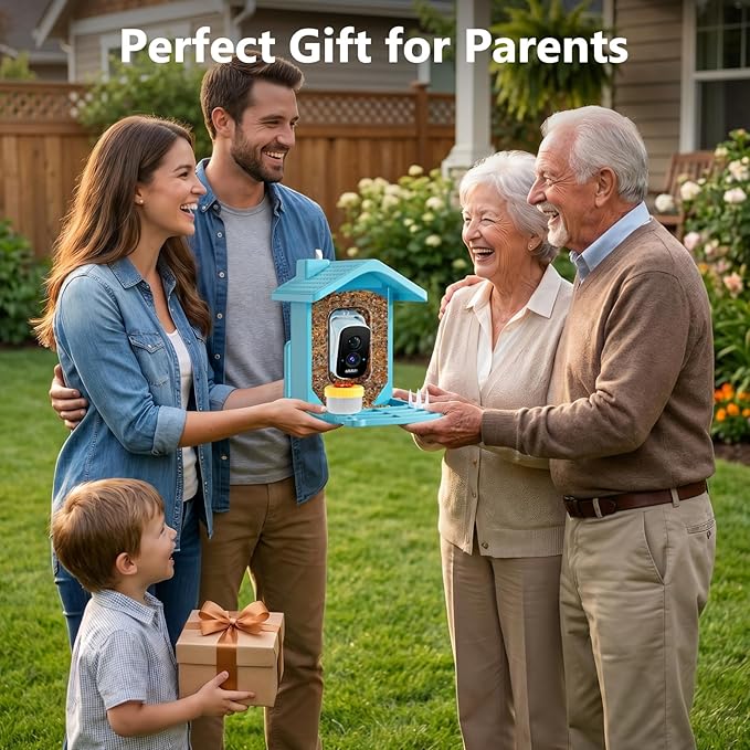 Smart Bird Feeder with Camera Solar Powered, AI Birds Species Identification, 2.5K HD Video Bird House with Camera for Outside, Weatherproof Design Ideal Gifts for Christmas, Bird Lovers, Blue