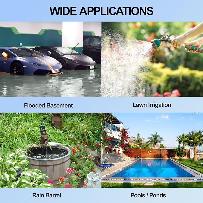 Sump Pump 1HP Submersible Water Pump 3700GPH Electric Utility Pumps | Draining from Pool Pond Tubs with 16.4ft Power Cord