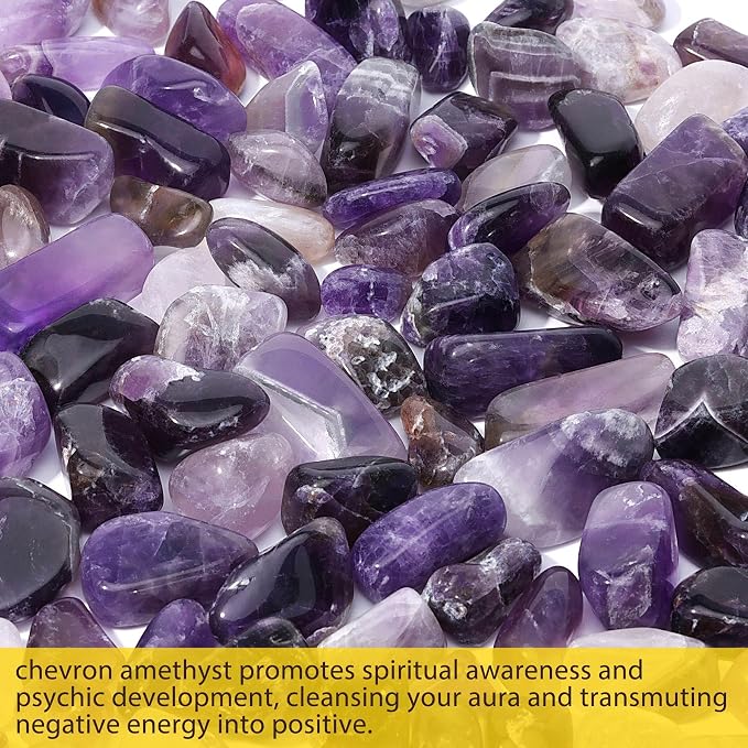 Chevron Amethyst Chips 1lb (1000+ Pieces) ?5-8mm Natural Purple & White Banded Crystals for Healing, Jewelry Making, Plants, Aquarium Decor & Spiritual Gifts ?Stone of Intuition & Protection