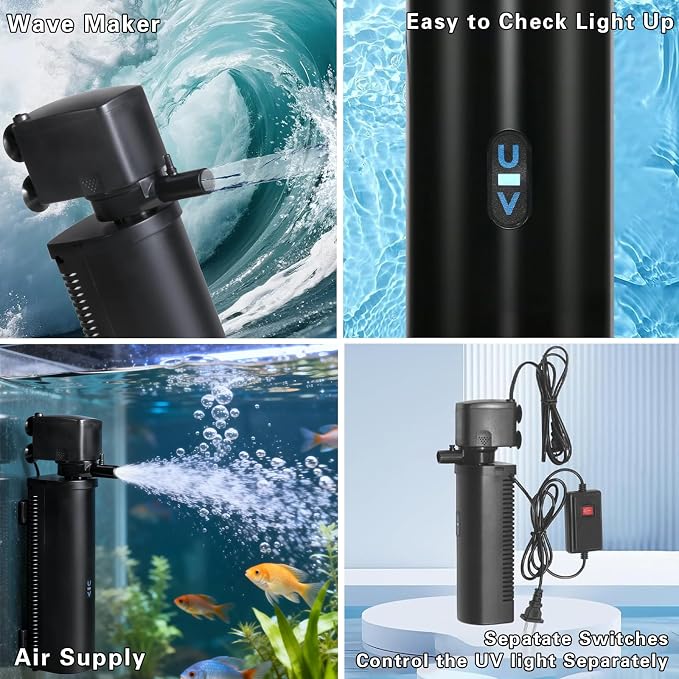 Large Aquarium U-V Filter for 100-500 Gallon, Pond Filter Green Clean Machine Submersible DC 24V Powerful Pump Canister Filter for Turtle Tank Koi Coral Fish Saltwater Freshwater Crystal Clear