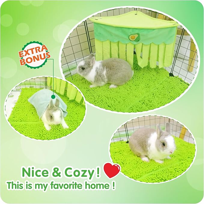 Guinea Pig Cage Liner Bedding 2 PCS, Washable Guinea Pig Bed Mat, Extra Absorbent Rabbit Pee Pad Reusable, Non-Slip Fleece Blanket for Bunny and Small Animal Cage Accessories (Green, 24"x16")